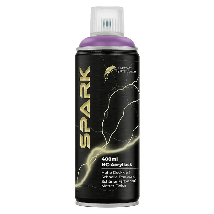 Spark Farbspray Sprühfarbe 400ml Matte Farbe Traubenlila - Traubenlila, Sprühdose - Sprühdose "Spark NC-Acryllack" mit 400 ml Inhalt. Perfekt für Kunstprojekte, bietet hohe Deckkraft, schnelle Trocknung und einen schönen Farbverlauf mit mattem Finish.