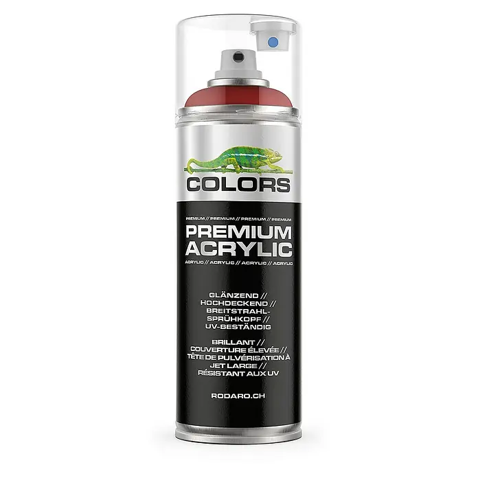 Colors Farbspray Premium Acrylic Sprühfarbe 400ml RAL 3000 Feuerrot Glanz - RAL 3000 - Feuerrot Glanz, Sprühdose - Sprühdose mit Acrylfarbe "Premium Acrylic" der Marke Colors mit Chamäleon-Motiv, glänzend und UV-beständig für vielfältige Anwendungen.