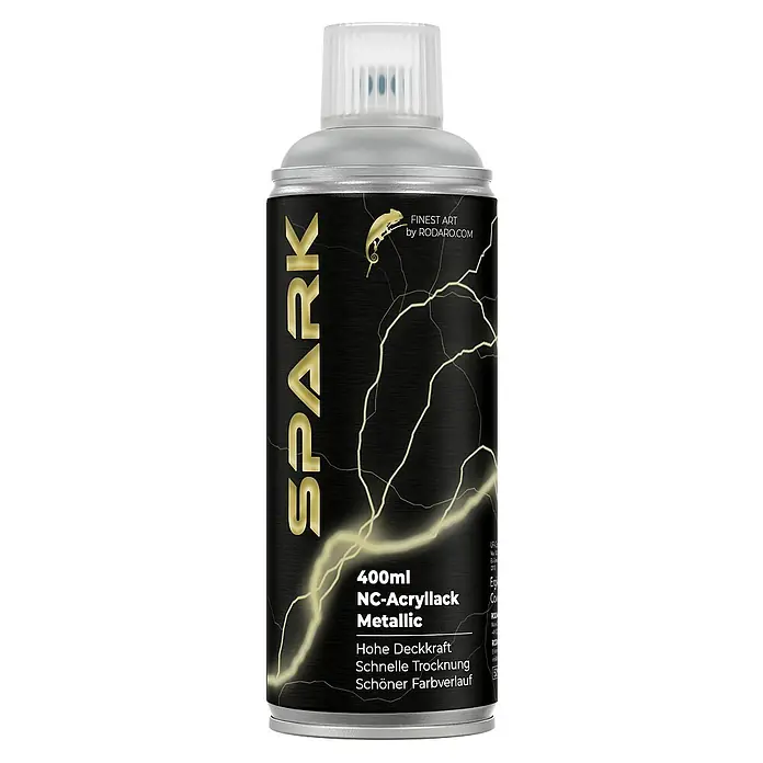 Spark Farbspray Sprühfarbe 400ml Matte Farbe Bronze Silber - Silber, Sprühdose - Sprühdose "SPARK" NC-Acryllack Metallic, 400ml. Hohe Deckkraft, schnelle Trocknung, schöner Farbverlauf für Kunstprojekte und mehr.