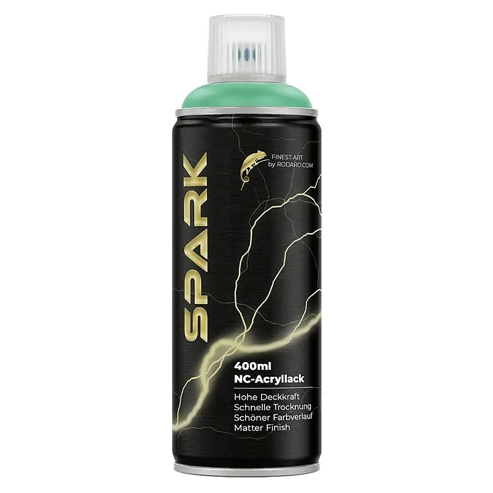 Spark Farbspray Sprühfarbe 400ml Matte Farbe Mentholgrün - Mentholgrün, Sprühdose - Sprühdose Spark NC-Acryllack, 400ml, für Kunstprojekte. Hohe Deckkraft und schneller Trocknung für schöne Farbergebnisse und ein mattes Finish.