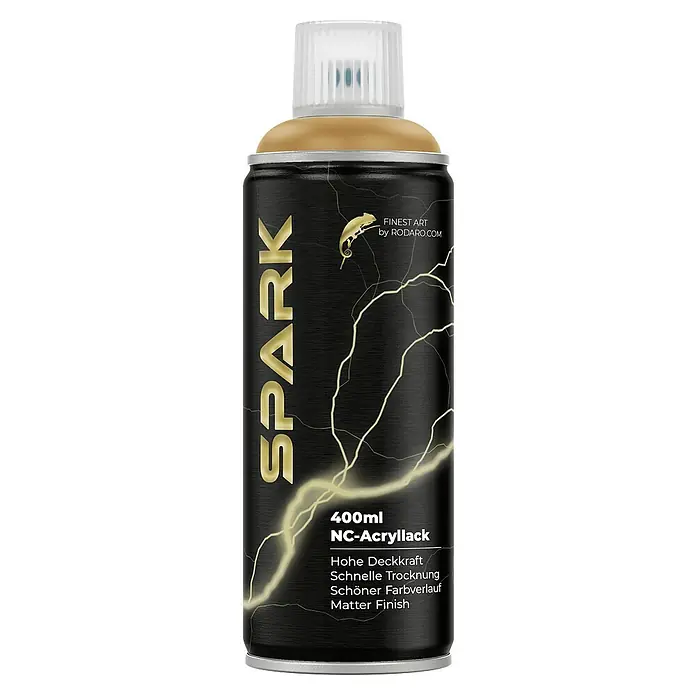 Spark Farbspray Sprühfarbe 400ml Matte Farbe Beigebraun - Beigebraun, Sprühdose - Dose SPARK NC-Acryllack, ideal für Künstler. Die matte Oberfläche und hohe Deckkraft sorgen für professionelle Ergebnisse.