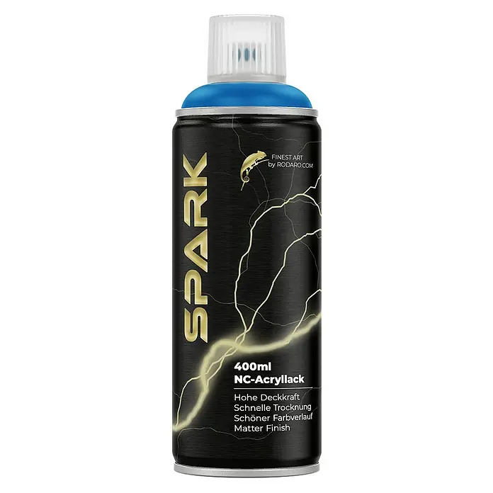 Spark Farbspray Sprühfarbe 400ml Matte Farbe Himmelblau - Himmelblau, Sprühdose - Eine Dose SPARK NC-Acryllack Sprühfarbe, ideal für Kunstprojekte, mit hoher Deckkraft, schneller Trocknung und mattem Finish.