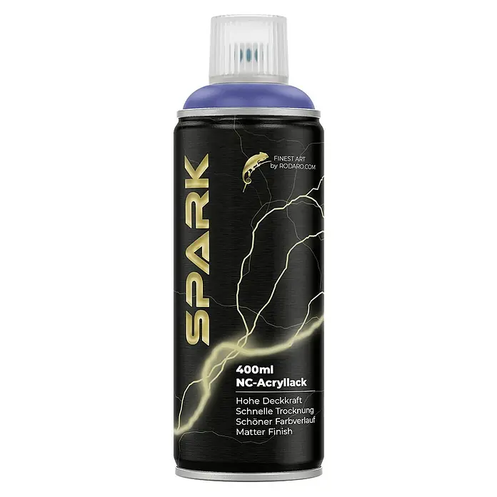 Spark Farbspray Sprühfarbe 400ml Matte Farbe Veilchenlila - Veilchenlila, Sprühdose - Dose SPARK NC-Acryllack mit 400ml Inhalt. Ideal für Kunstprojekte, bietet hohe Deckkraft, schnelle Trocknung und ein mattes Finish für schöne Farbverläufe.