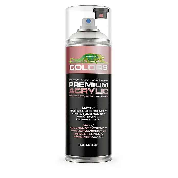 Colors Farbspray Premium Acrylic Sprühfarbe 400ml RAL 9010 Reinweiss Matt - RAL 9010 - Reinweiss Matt, Sprühdose - Farbdose mit Chamäleon-Motiv, Premium Acryl Sprühfarbe, ideal für kreative Projekte, UV-beständig und mit breitem Sprühkopf.