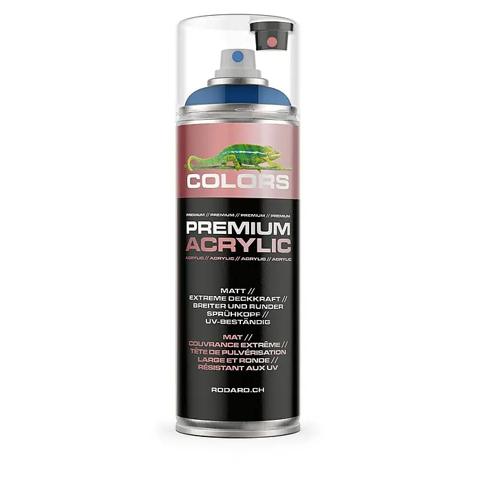 Colors Farbspray Premium Acrylic Sprühfarbe 400ml RAL 5005 Signalblau Matt - RAL 5005 - Signalblau Matt, Sprühdose - Farbspraydose Premium Acrylic mit Chamäleon-Motiv, ideal für Kunst und Handwerk. Matt, UV-beständig und breiter Sprühkopf für präzises Auftragen.