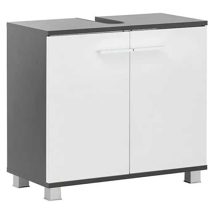 Riva Waschtischunterschrank Stable - 65 x 32,5 x 60 cm, Anthrazit, Weiß - Ein moderner Waschbeckenunterschrank in Grau und Weiß mit zwei Türen und einem Griff. Ideal für jedes Badezimmer.