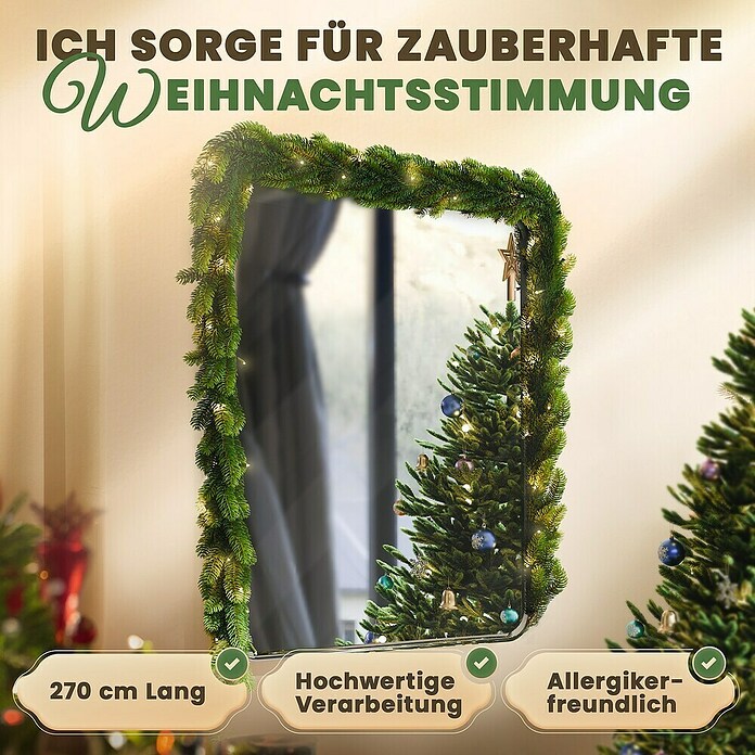 ArtiTree Weihnachtsgirlande Spritzguss LED (Ø x L: 30 cm x 2,7 m, Kunststoff, Warmweiß) | BAUHAUS