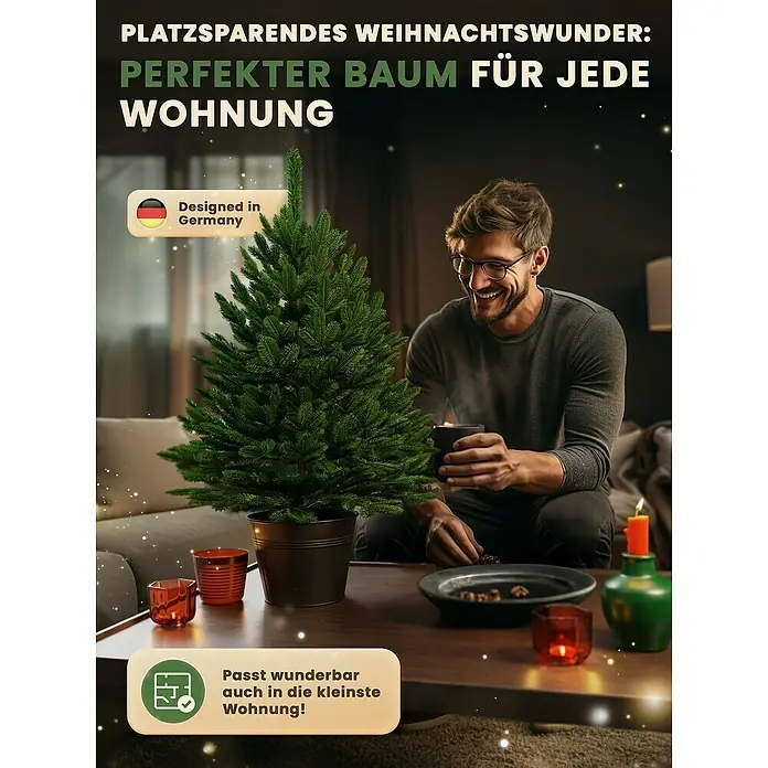 ArtiTree Künstlicher Weihnachtsbaum im Topf LED und Schnee - Höhe: 80 cm, Grün, LED-Beleuchtung - Kompaktes Weihnachtswunder: Der perfekte Weihnachtsbaum für jede Wohnung, designt in Deutschland. Passt wunderbar auch in die kleinste Wohnung!