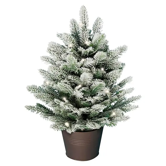 ArtiTree Künstlicher Weihnachtsbaum im Topf LED und Schnee - Höhe: 80 cm, Grün, LED-Beleuchtung - Kleiner, schneebedeckter Weihnachtsbaum mit Lichtern in einem braunen Topf, ideal für festliche Dekorationen und eine gemütliche Atmosphäre.