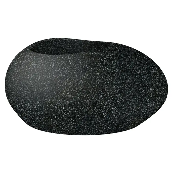 Scheurich Pflanzschale rund Flow - Außenmaß (L x B x H): 73 x 58 x 35,2 cm, Stony black - Abgebildet ist ein moderner, ovaler Pflanzkübel in dunkler Steinoptik, ideal für den Innen- und Außenbereich. Der Kübel ist robust und wetterfest.