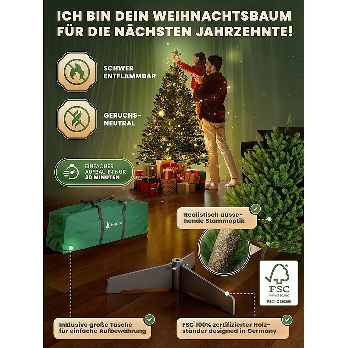 ArtiTree Künstlicher Weihnachtsbaum Nordfichte LED (Höhe: 100 cm, Grün, LED-Beleuchtung) | BAUHAUS
