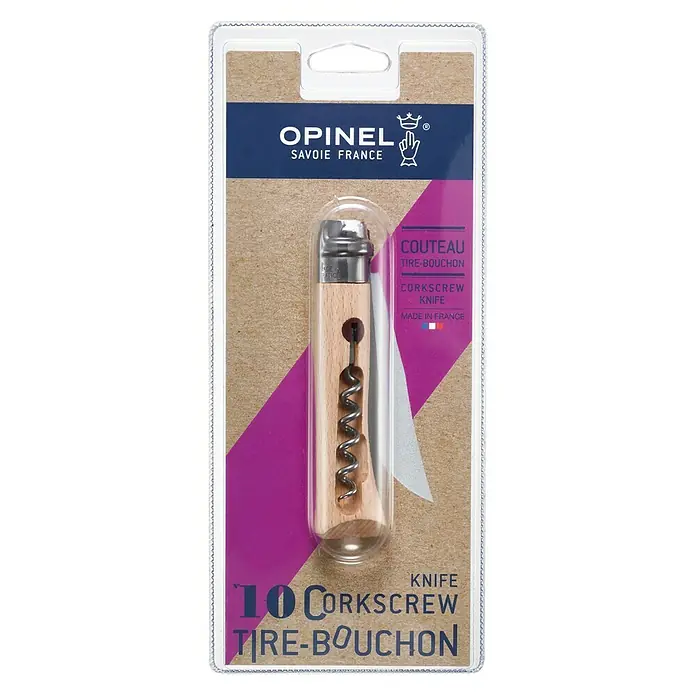 Opinel Taschenmesser No.10 - Klingenlänge: 99 mm, Holzoptik - Opinel No. 10 Korkenziehermesser in der Verpackung. Das ideale Werkzeug für Weinliebhaber mit traditionellem Holzgriff und zuverlässigem Korkenzieher.