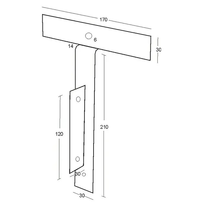 WMT Eindrehhalterung für Winkelschilder - Anthrazit - Schematische Darstellung einer modernen Wandleuchte mit rechteckigen Elementen und präzisen Maßangaben für Design und Installation.