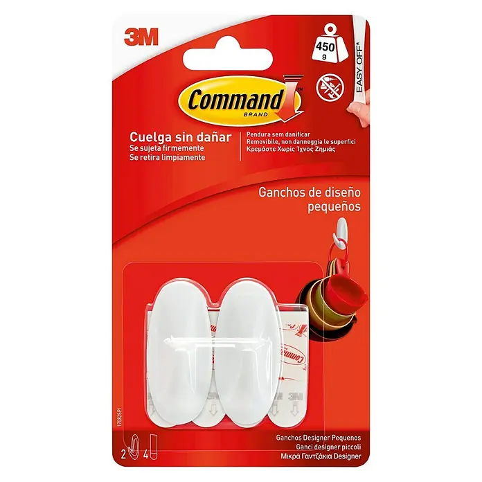 3M Command Colgador adhesivo 17082 - Plástico, Blanco - Imagen de un paquete doble de ganchos de diseño 3M Command para objetos ligeros de hasta 450 g, ideal para cocina y baño.