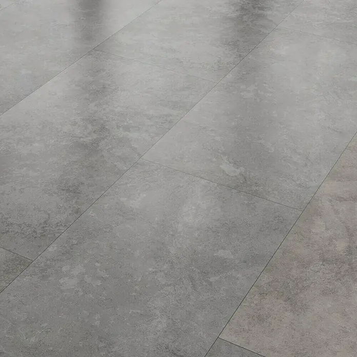 Classen Vinylbodenmuster GreenVinyl Nimbus Dark - 300 x 310 x 4 mm, Fliesenoptik - Graue Bodenfliesen mit Betonoptik und subtilen Texturen für ein modernes und stilvolles Interieur. Die Fliesen sind langlebig und pflegeleicht.