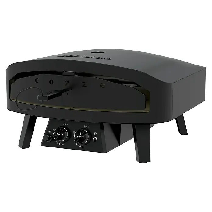 Cozze Pizzaofen Black Edition - Grillfläche (B x T): 60 x 60 cm - Cozze Pizzaofen: Ein kompakter, mattschwarzer Pizzaofen für den Außenbereich mit Temperaturreglern für ein perfektes Backergebnis.