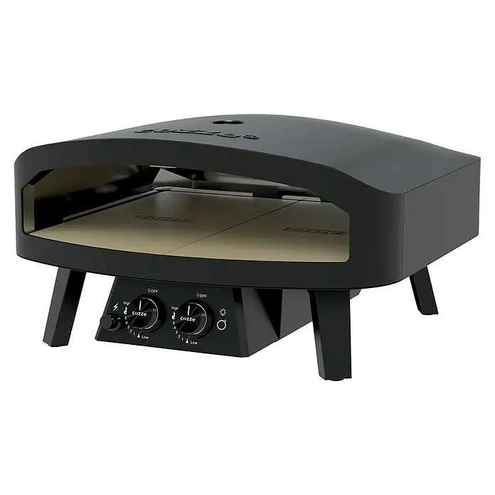 Cozze Pizzaofen Black Edition - Grillfläche (B x T): 60 x 60 cm - Schwarzer Cozze Pizzaofen mit Bedienelementen für präzise Temperatursteuerung und einfache Bedienung für den Aussenbereich.
