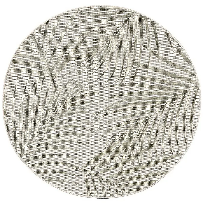 Dekoria Flachgewebeteppich - grün, beige - Runder Teppich mit gewebtem Palmenblattmuster für den Innen- und Außenbereich, der jedem Raum einen Hauch von tropischer Eleganz verleiht.