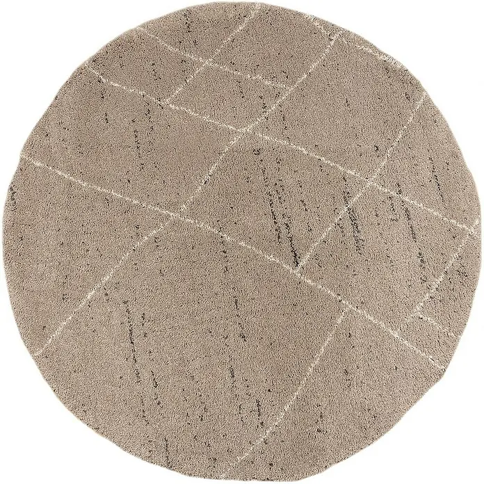 Dekoria Flachgewebeteppich - beige, braun - Runder Teppich in Taupe mit abstraktem, geometrischem Muster in Weiß und dunkleren Schattierungen für ein stilvolles Ambiente.