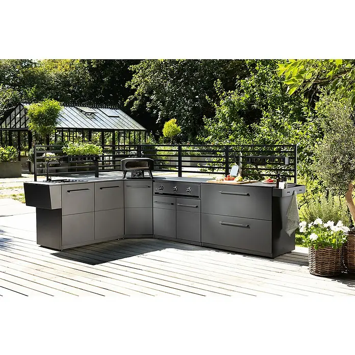 Cozze Elements Outdoorküchen-Modul Eckschrank - Schwarz, B x T x H: 90 x 90 x 88,5 cm, Stahl - Außenküche mit Grill, Spüle und viel Stauraum. Ideal für Gartenpartys und sommerliche Kochabende mit der Familie.