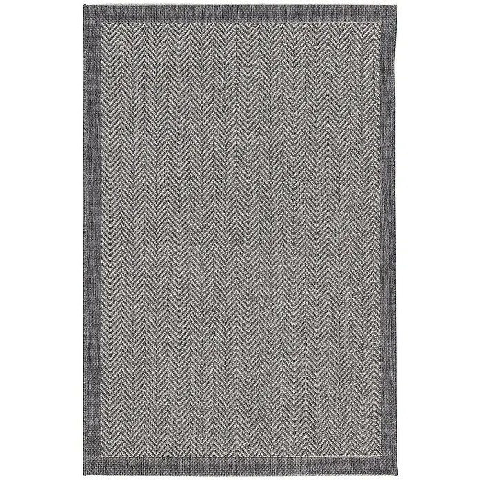 Dekoria Flachgewebeteppich - grau, 170 x 120 cm - Grauer Teppich mit Fischgrätenmuster und dunklem Rand. Dieser stilvolle Teppich ist eine Bereicherung für jeden Raum und bietet sowohl Komfort als auch Design.
