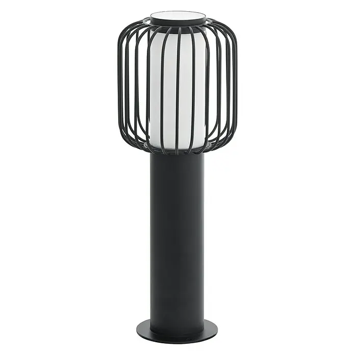 Eglo Ravello Sobremuro exterior - 60 W, Color del marco: Negro, 16,5 x 16,5 x 45 cm, Sin bombillas - Luz de camino negra moderna con diseño de jaula y pantalla cilíndrica para una iluminación exterior elegante.