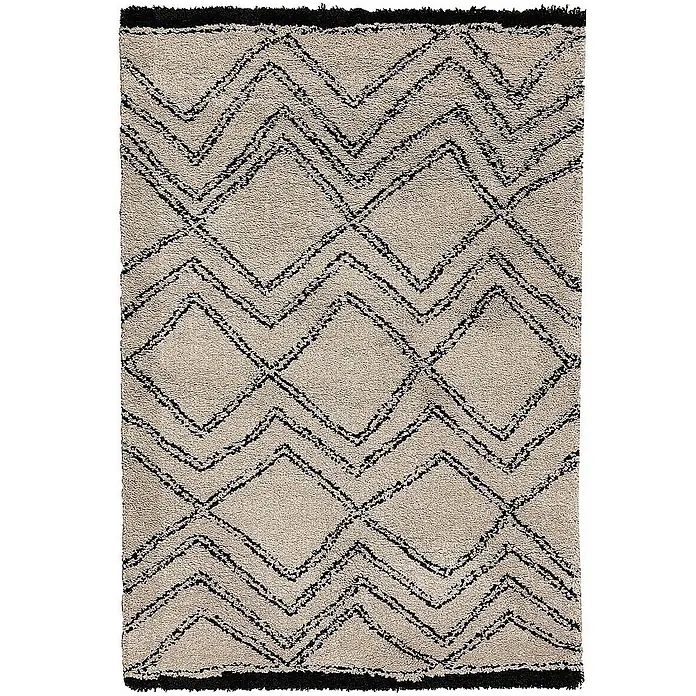 Dekoria Flachgewebeteppich - beige, 170 x 120 cm - Beige Teppich mit grafischem Zickzackmuster in Schwarz und Fransen an den Enden für ein stilvolles Wohnambiente.
