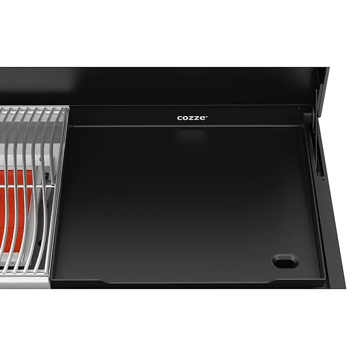 Cozze Plancha-Grill Combo 900 - Grillfläche (B x T): 79,3 x 46,3 cm, 7,5 kW, Anzahl Brenner: 3 Stk. - Cozze-Grill mit Grillrost und schwarzer Grillplatte, ideal für Pizza und andere Gerichte. Robuste Bauweise für den Außenbereich.