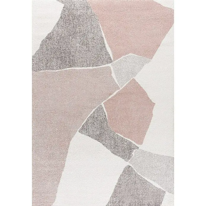 Dekoria Flachgewebeteppich - grau, pink, creme, bunt, 290 x 200 cm - Moderner Teppich mit abstraktem Muster in Rosa-, Grau- und Weißtönen, ideal für ein stilvolles Wohnambiente.