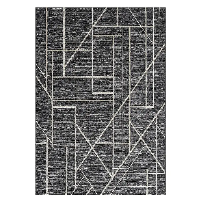 Dekoria Flachgewebeteppich - schwarz, 230 x 160 cm - Ein quadratischer Teppich mit einem abstrakten, geometrischen Muster in Schwarz- und Beigetönen. Der Teppich hat eine moderne, stilvolle Ausstrahlung.