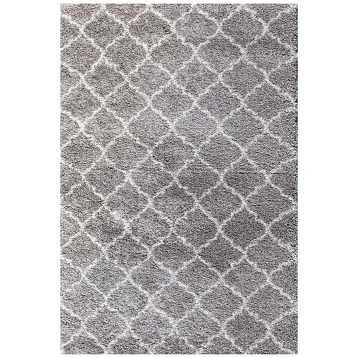 Dekoria Flachgewebeteppich - grau, 290 x 200 cm - Grauer Teppich mit weißem Rautenmuster. Der weiche Teppich verleiht jedem Raum Wärme und Stil.