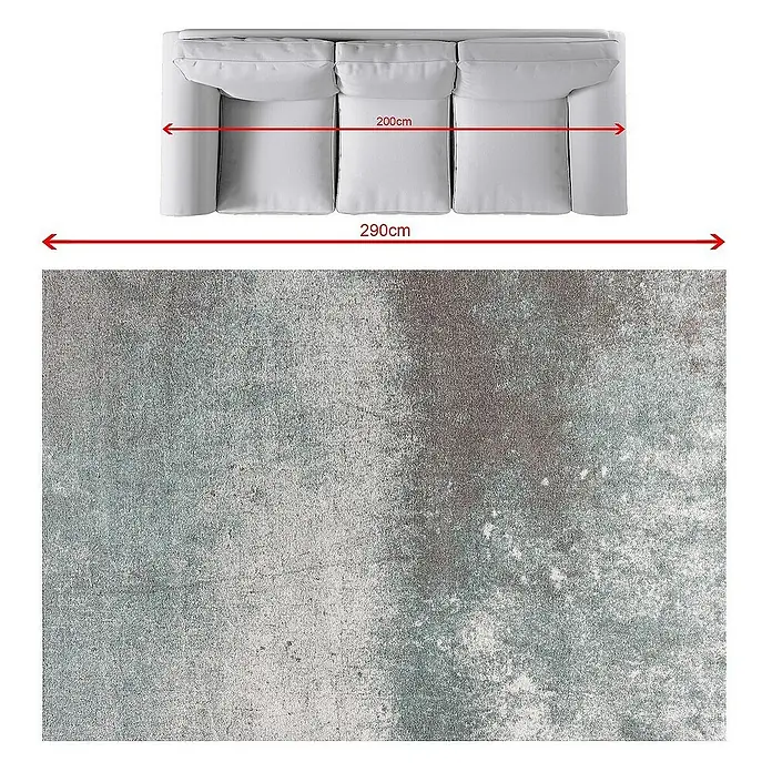 Dekoria Flachgewebeteppich - grau, grün, creme - Sofa und Teppich: Eine stilvolle Sofagarnitur in Grau mit passendem Teppich, ideal für modernes Wohnen.