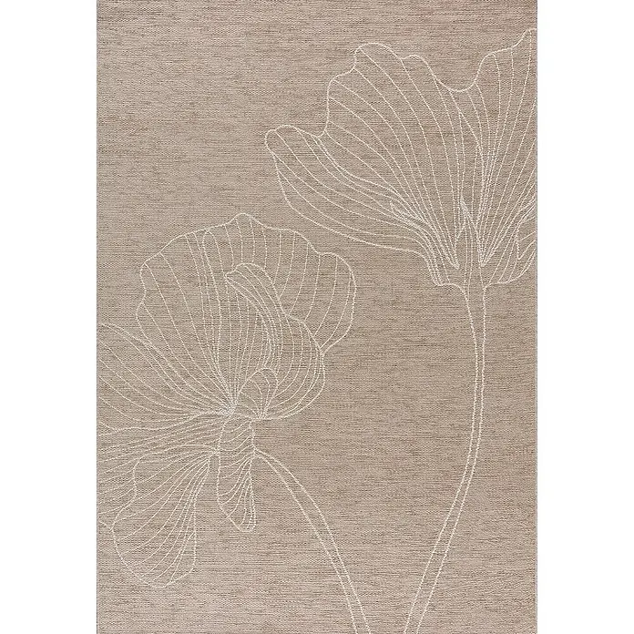 Dekoria Flachgewebeteppich - creme, beige - Ein cremefarbener Teppich mit zarten, weißen Blumenlinien, die ein elegantes und beruhigendes Design für jeden Raum schaffen.