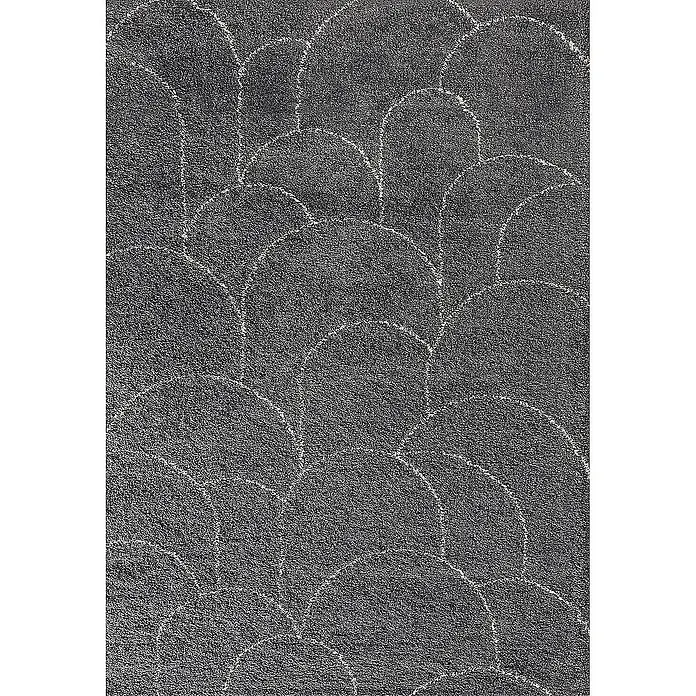 Dekoria Flachgewebeteppich - grau, 230 x 160 cm - Grauer Teppich mit einem Muster aus sich überlappenden, weißen Halbkreisen, der für ein modernes und stilvolles Ambiente sorgt.