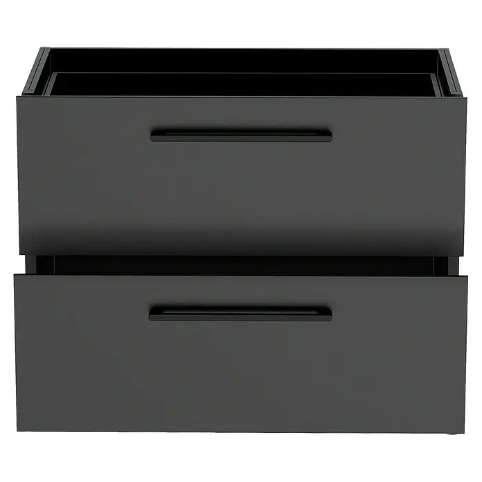 Cozze Elements Outdoorküchen-Modul Schubladenschrank - Schwarz, B x T x H: 110 x 60 x 88,5 cm, Stahl - Eine Nahaufnahme von zwei schwarzen Schubladen mit horizontalen Griffen, die Teil eines Möbelstücks sind. Schlichtes, modernes Design.