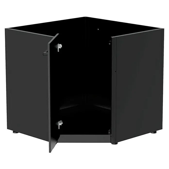 Cozze Elements Outdoorküchen-Modul Eckschrank - Schwarz, B x T x H: 90 x 90 x 88,5 cm, Stahl - Eckschrank mit geöffneten Türen. Er bietet viel Stauraum und ist ein echter Hingucker.