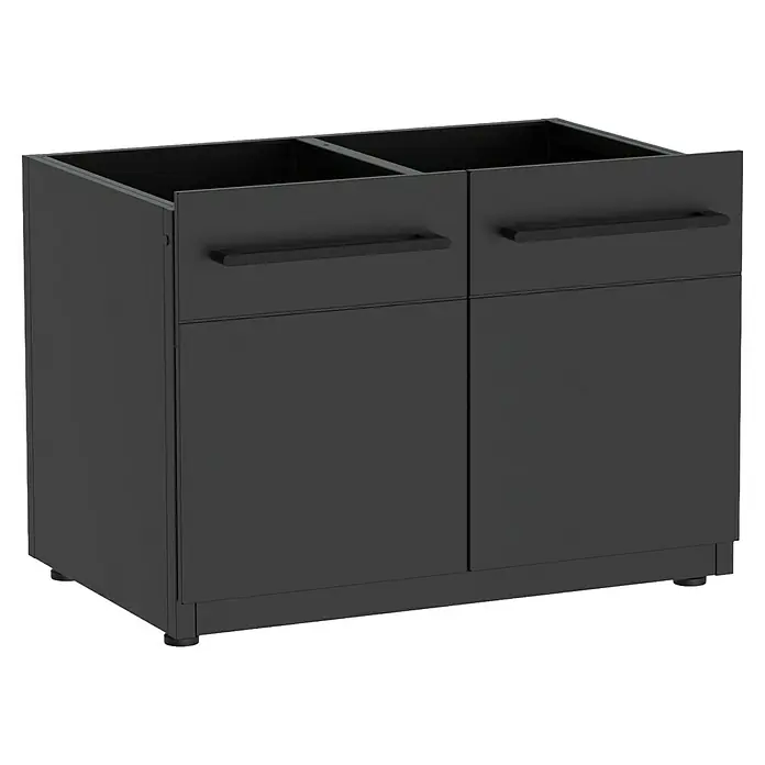 Cozze Elements Outdoorküchen-Modul Seitenschrank - Schwarz, B x T x H: 90 x 60 x 66,5 cm, Stahl - Schwarzer Unterschrank mit zwei Schubladen und langen Griffen für Küche oder Bad, modernes Design. Viel Stauraum für Küchenutensilien oder Badaccessoires.