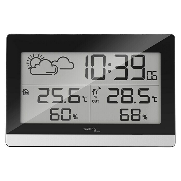 Technoline Wetterstation WS 9255Digitales Display, Batteriebetrieben, Silber/Schwarz, 3,8 x 14,4 x 9,6 cm Front View