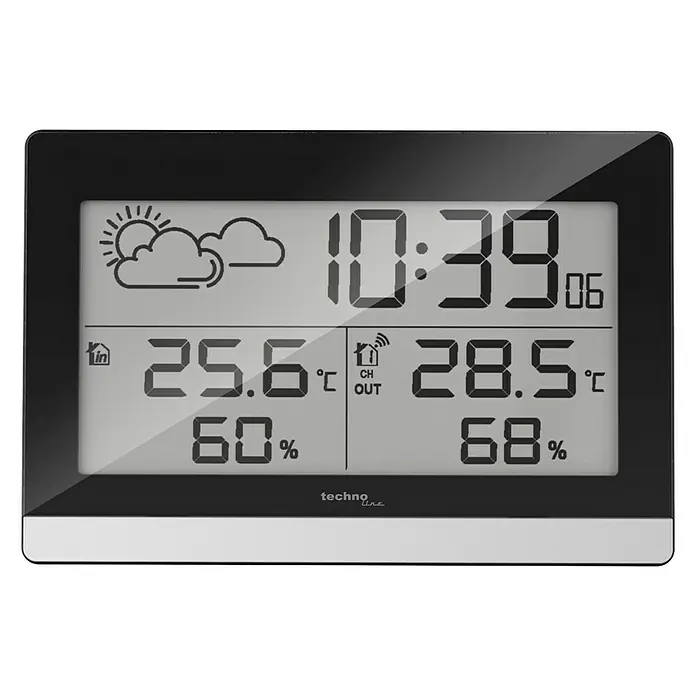 Technoline Wetterstation WS 9255 - Digitales Display, Batteriebetrieben, Silber/Schwarz, 3,8 x 14,4 x 9,6 cm - Digitales Thermometer mit Anzeige von Innen- und Außentemperatur sowie Luftfeuchtigkeit.
