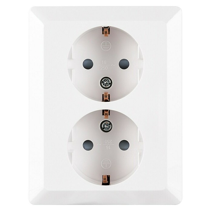 Ion Wandcontactdoos met randaarde 2-voudig (Alpin wit, 230 V, 16 A) | BAUHAUS