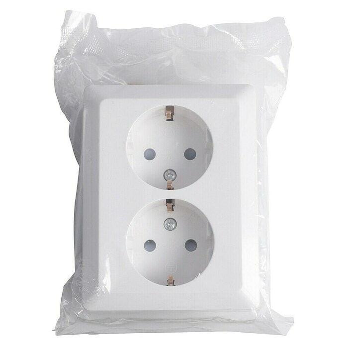 Ion Wandcontactdoos met randaarde 2-voudig (Alpin wit, 230 V, 16 A) | BAUHAUS