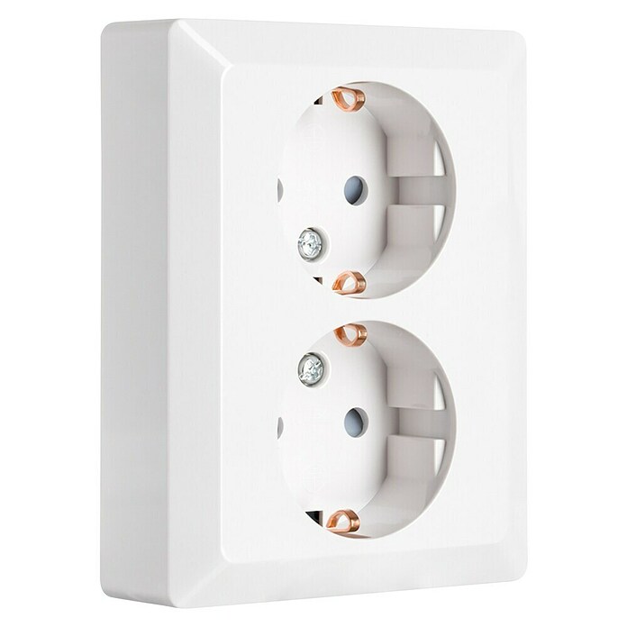 Ion Wandcontactdoos met randaarde 2-voudig (Alpin wit, 230 V, 16 A) | BAUHAUS