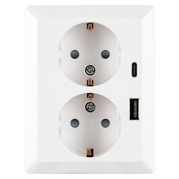 Ion Inbouwstopcontact 2-voudig + USD A en C (Alpin wit) | BAUHAUS