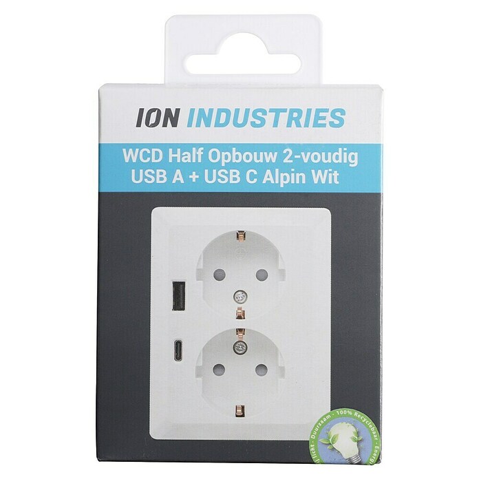 Ion Inbouwstopcontact 2-voudig + USD A en C (Alpin wit) | BAUHAUS
