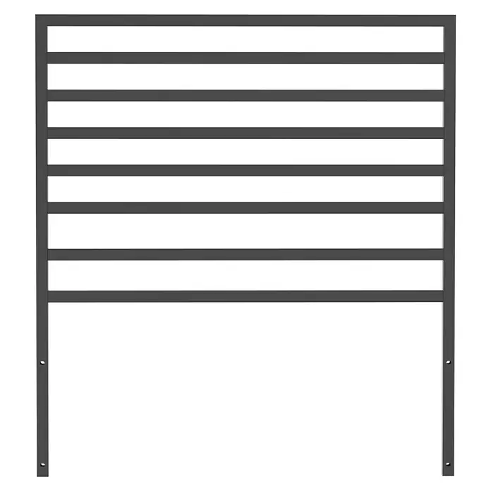 Cozze Elements Rückwand - B x H: 90 x 97 cm, Passend für: Cozze Elements Grillküchenmodul, Schwarz - Ein rechteckiges Lüftungsgitter mit grauen horizontalen Lamellen und einem grauen Rahmen, ideal für die Belüftung in Gebäuden.
