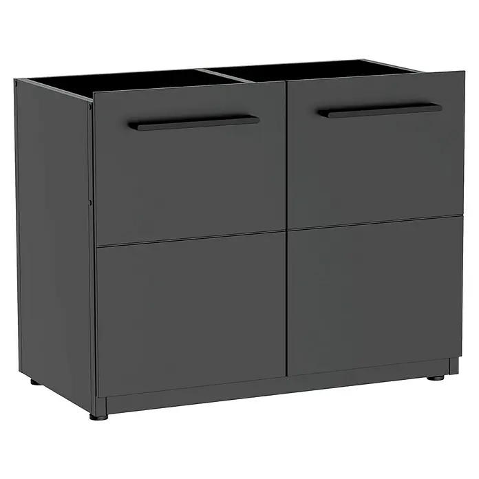 Cozze Elements Outdoorküchen-Modul Seitenschrank - Schwarz, B x T x H: 110 x 60 x 88,5 cm, Stahl - Schwarzer Küchenunterschrank mit zwei Doppeltüren und schlichten Griffen, ideal für moderne Küchen. Praktische Aufbewahrung mit stilvollem Design.