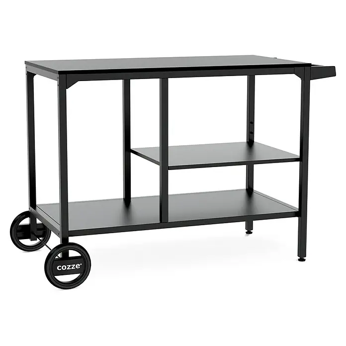 Cozze Elements Beistelltisch - Schwarz, B x T x H: 115 x 60 x 90 cm - Ein schwarzer Cozze Servierwagen mit zwei Regalen und Rädern für einfachen Transport. Ideal für Küche und Outdoor-Bereiche.