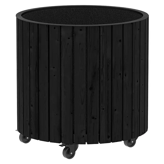 Plus Pflanzkasten Circle - Außenmaß (Ø x H): 55 x 45 cm, Holz, Schwarz - Schwarzer, runder Pflanzkübel aus Holz mit Rollen für den Innen- und Außenbereich. Stilvolle und funktionale Gartendekoration.