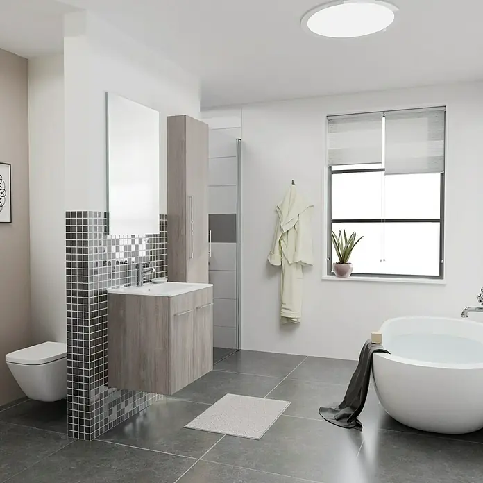 Camargue Espacio Badmöbel-Set i7 - 100 cm, Faro - Helles Badezimmer mit modernem Waschtisch, Spiegel und freistehender Badewanne für entspannende Momente. Elegantes Design für Ihr Zuhause.