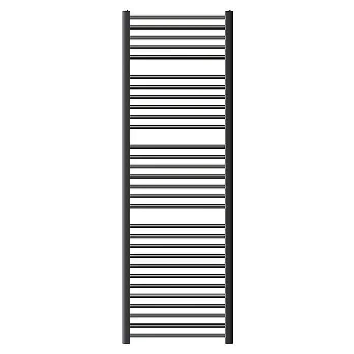 LuxeBath Badheizkörper Design Handtuchheizkörper Handtuchwärmer Seitenanschluss gebogen 800 W - B x H: 60 x 180 cm, Anthrazit - Ein moderner, schwarzer Handtuchwärmer mit horizontalen Sprossen und vertikalen Seitenholmen, ideal für jedes Badezimmer.